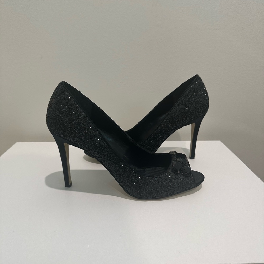 Enzo Angiolini Black Glitter Heels